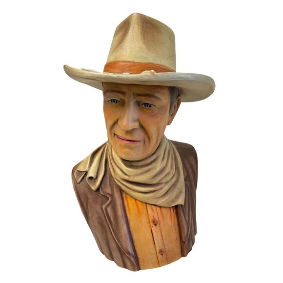 John Wayne "The Duke" 1985 Ceramic Bust Statue 10" x 5" Cowboy Hat  Scarf - Picture 1 of 7